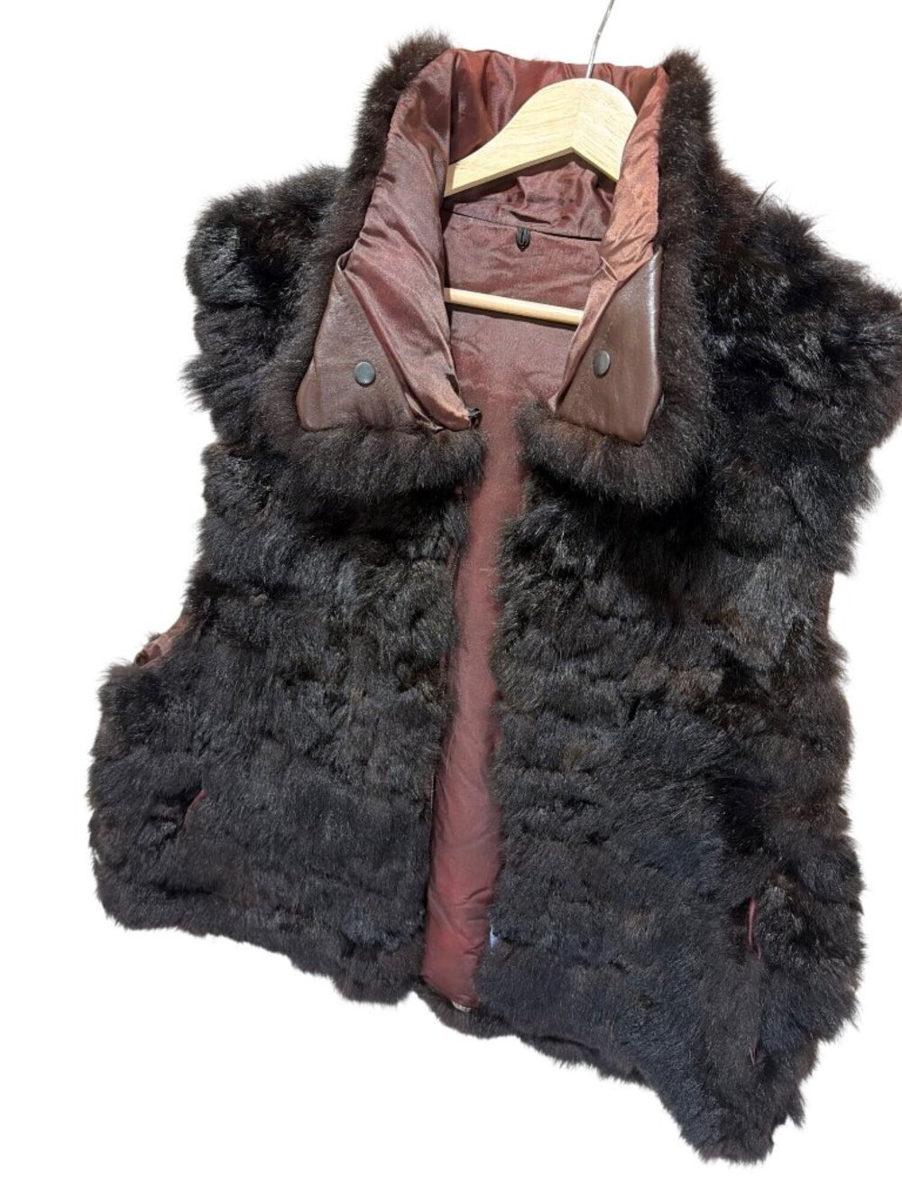 Andrew Marc Vintage Luxury Brown New Zealand Opossum Fur Vest Gilet With Satin L